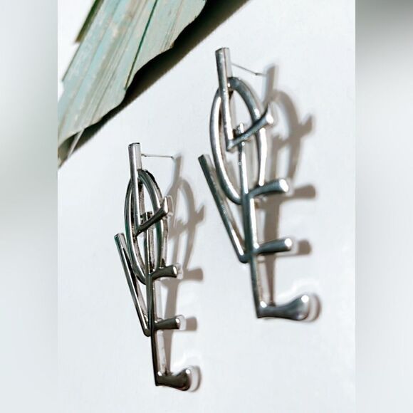 Silver love stud earrings #122 - Picture 3 of 5